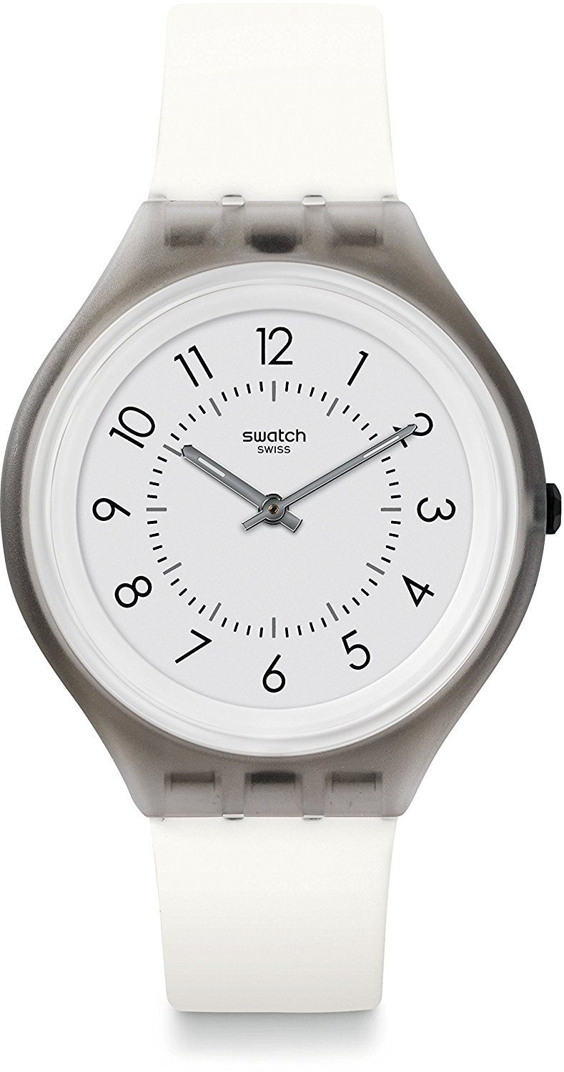 Swatch Skin Skinclass Unisex-Armbanduhr mit weißem Zifferblatt und Silikonarmband SVUM101