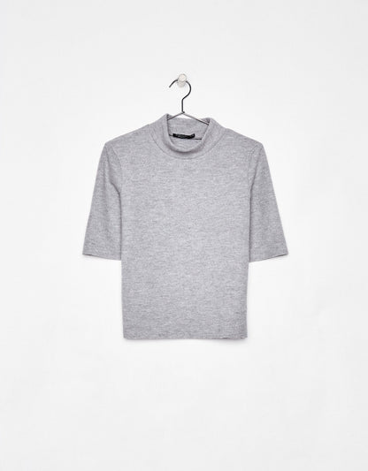 Ecologically grown cotton T-shirt with high neck