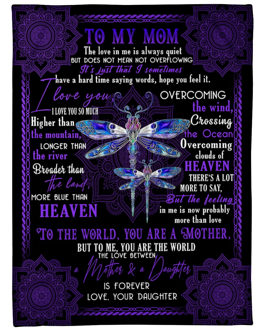 Mom Blanket, Gift Ideas For Mother's Day, To My Mom The Love In Me, My Mom Is The Best Mom Purple Dragonflies Fleece Blanket