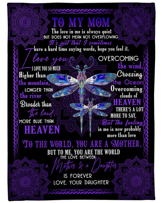 Mom Blanket, Gift Ideas For Mother's Day, To My Mom The Love In Me, My Mom Is The Best Mom Purple Dragonflies Fleece Blanket