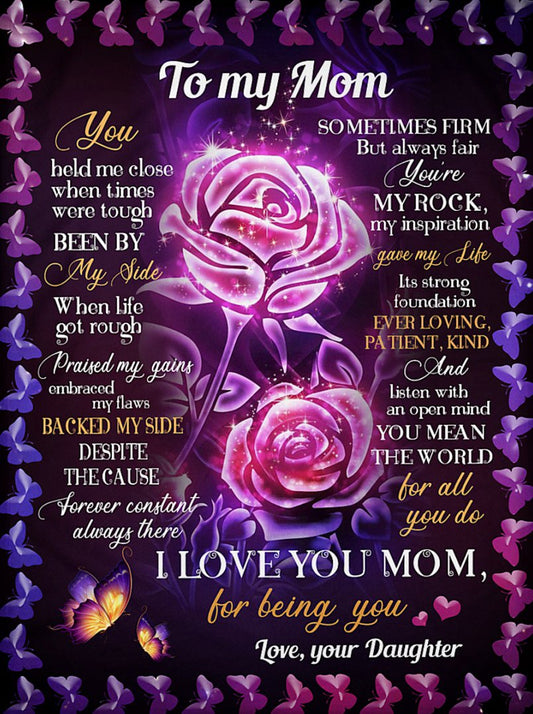 Mom Blanket, Gift Ideas For Mother's Day, To My Mom You Held Me Close When Times Purple Butterflies Fleece Blanket