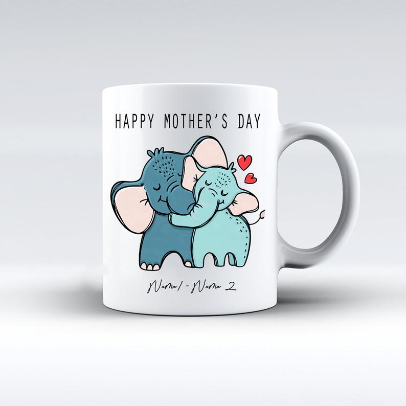 Personalized Elephant Mother Mug, Mother's Day Mug, Elephant Matching Mom And Kid, Best Gift For Mother's Day