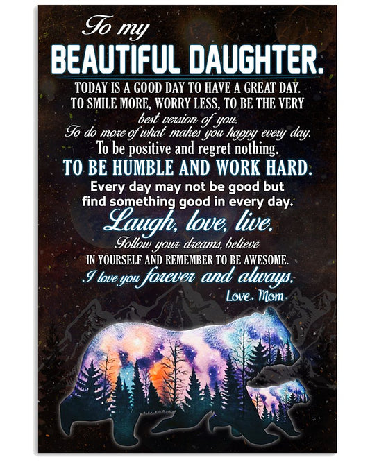 Daughter Canvas, Gift For Daughter, To My Beautiful Daughter, Laughter Love Live Bear Canvas