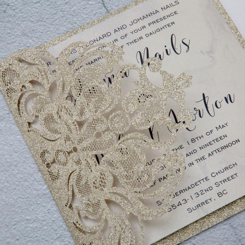 glitter laser cut wedding invitation