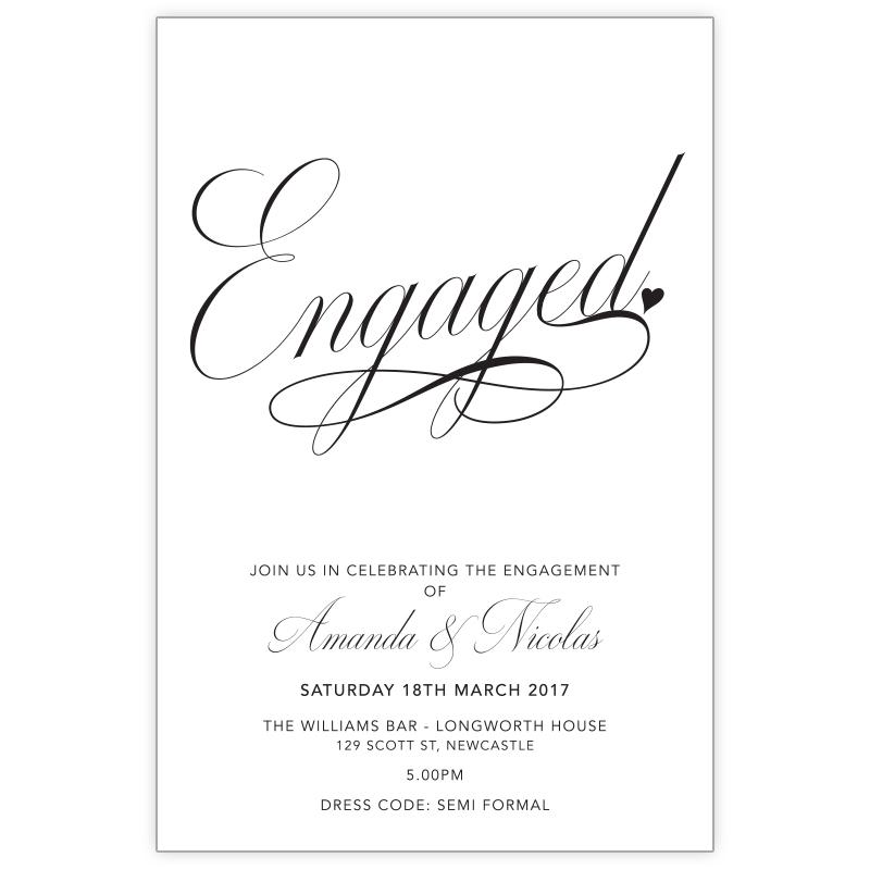 classic black and white engagement invitation