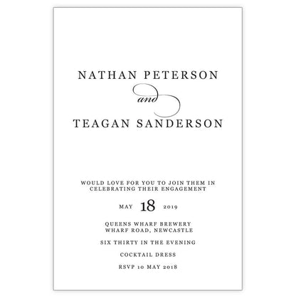 classic black and white engagement invitation