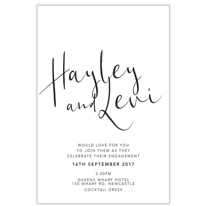 Black and white engagement invitation