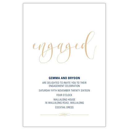 navy and ivory engagement invitation