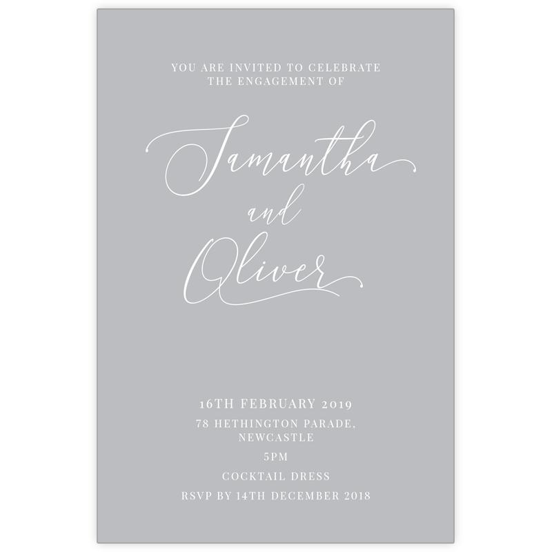 Slinky stylish grey and white engagement invitation