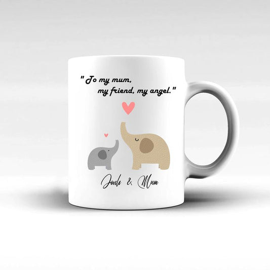 Personalized Elephant Mother Mug, Mother's Day Mug, To My Mum, My Friend, My Angle Mug, Elephant Matching Mom And Kid